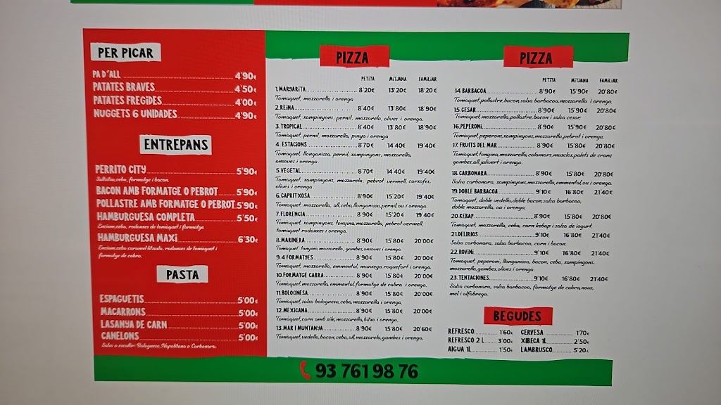Pizza City Malgrat — Carta