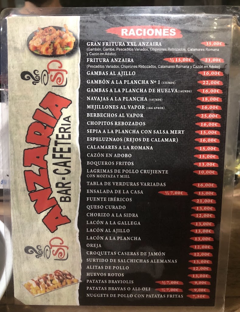 Cafeteria Anzaira — Carta