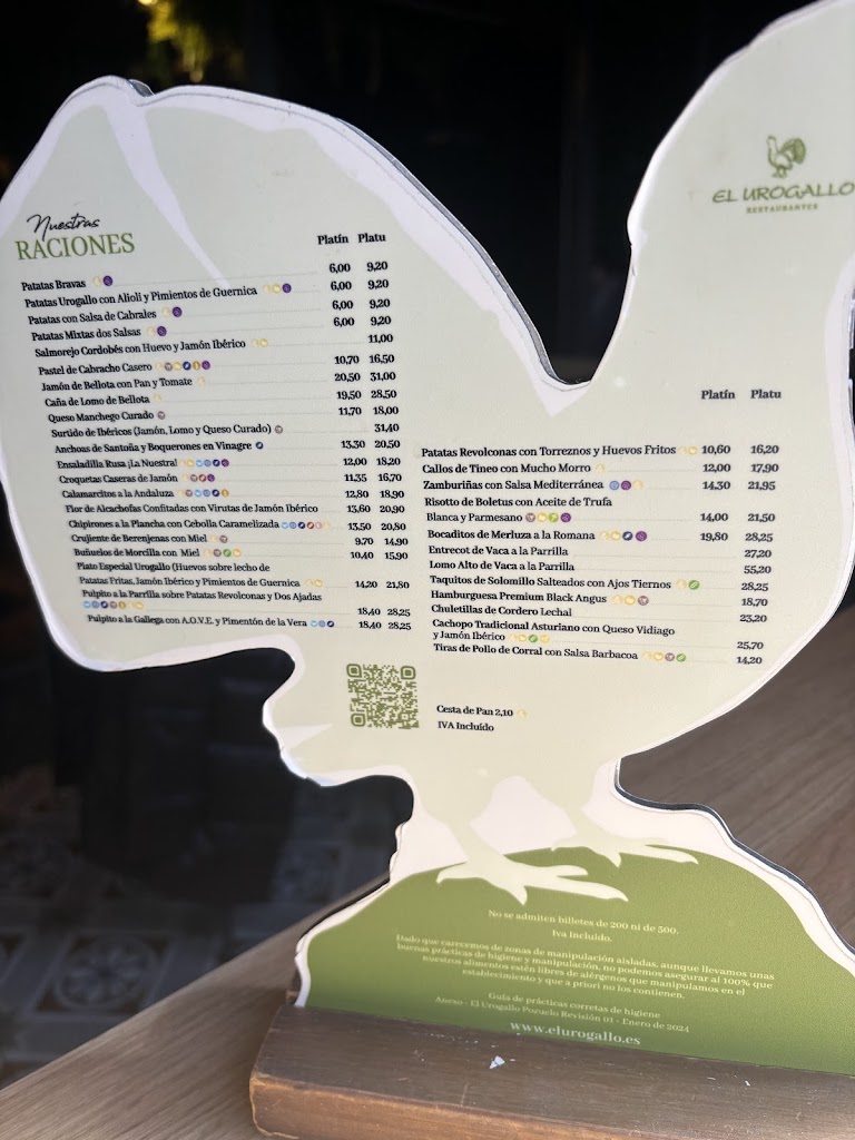 Restaurante El Urogallo Pozuelo — Carta