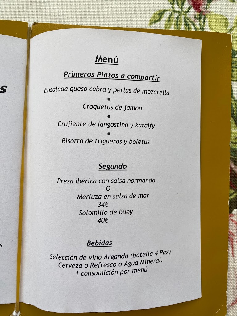 Restaurante Las Lagunas — Carta