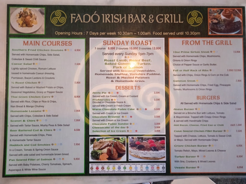 Fado Irish Bar and Grill — Carta