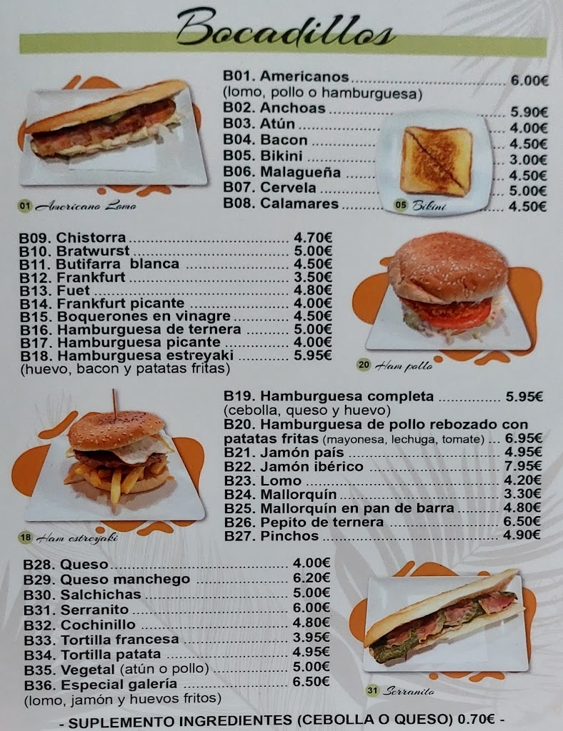 Restaurante Galeria — Carta