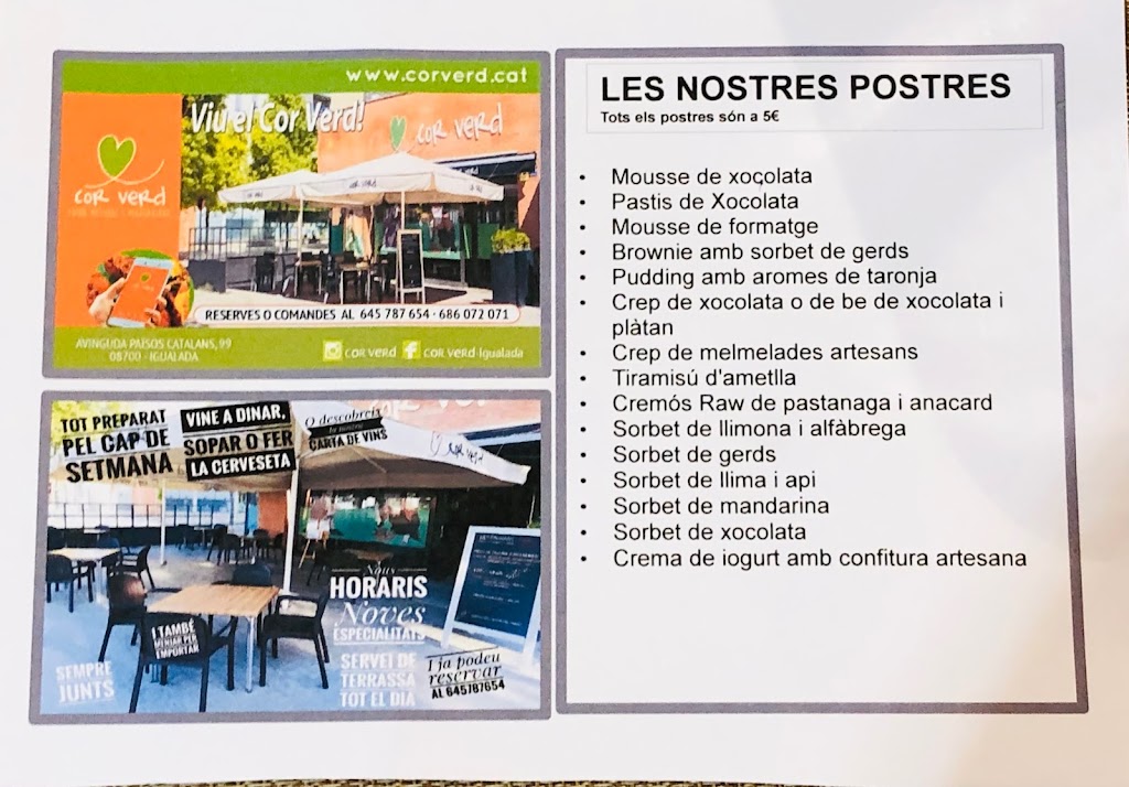 Cor Verd, Restaurant — Carta