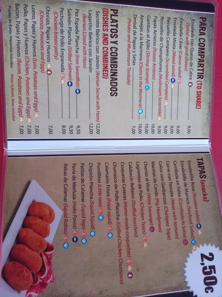 Bar Restaurante El Frenazo — Carta