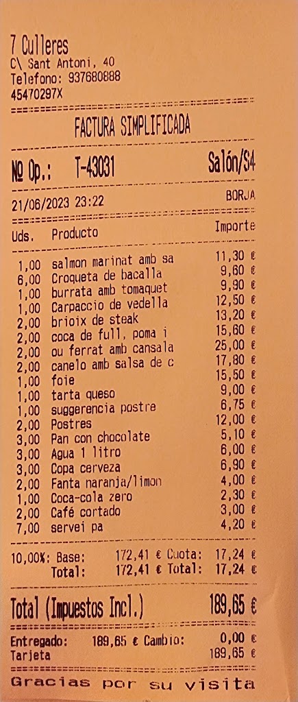 7 Culleres — Carta