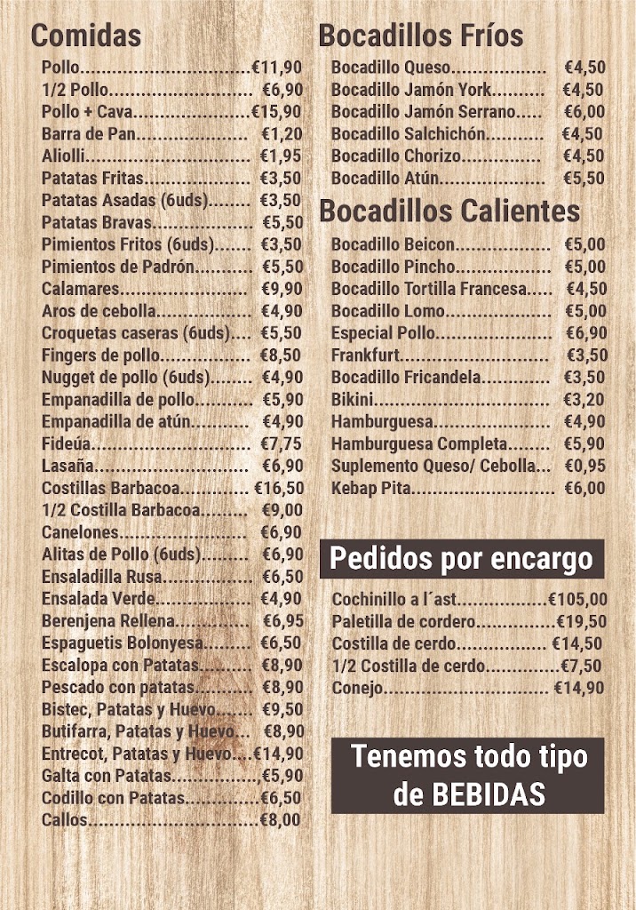 BAR ROSTISSERIA PIOLINDO — Carta