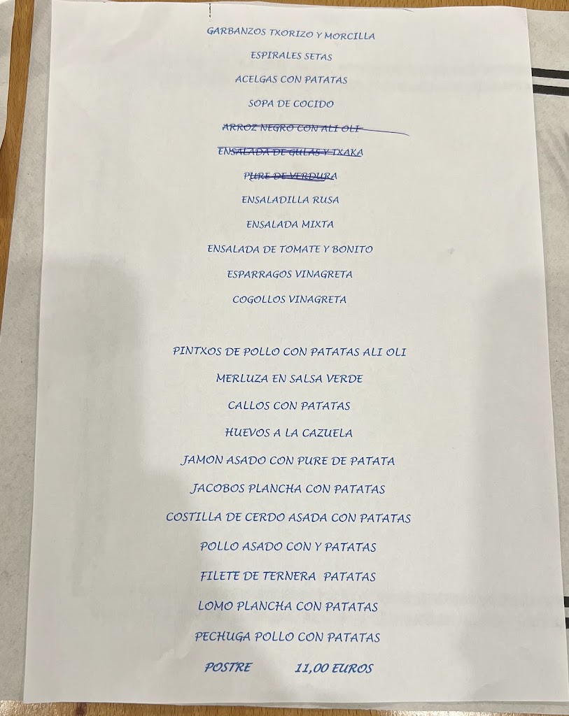 Restaurante Marcos Jatetxea — Carta