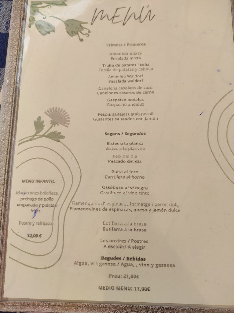 Restaurante Ca n'Olive — Carta