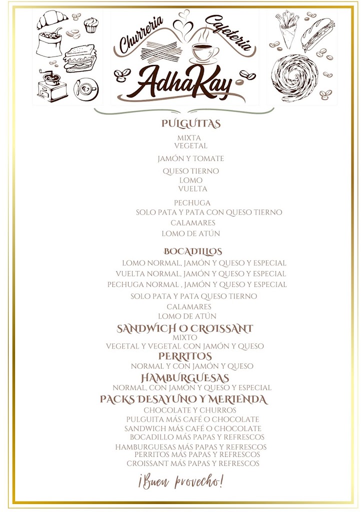 Cafeteria Churreria AdhaKay — Carta