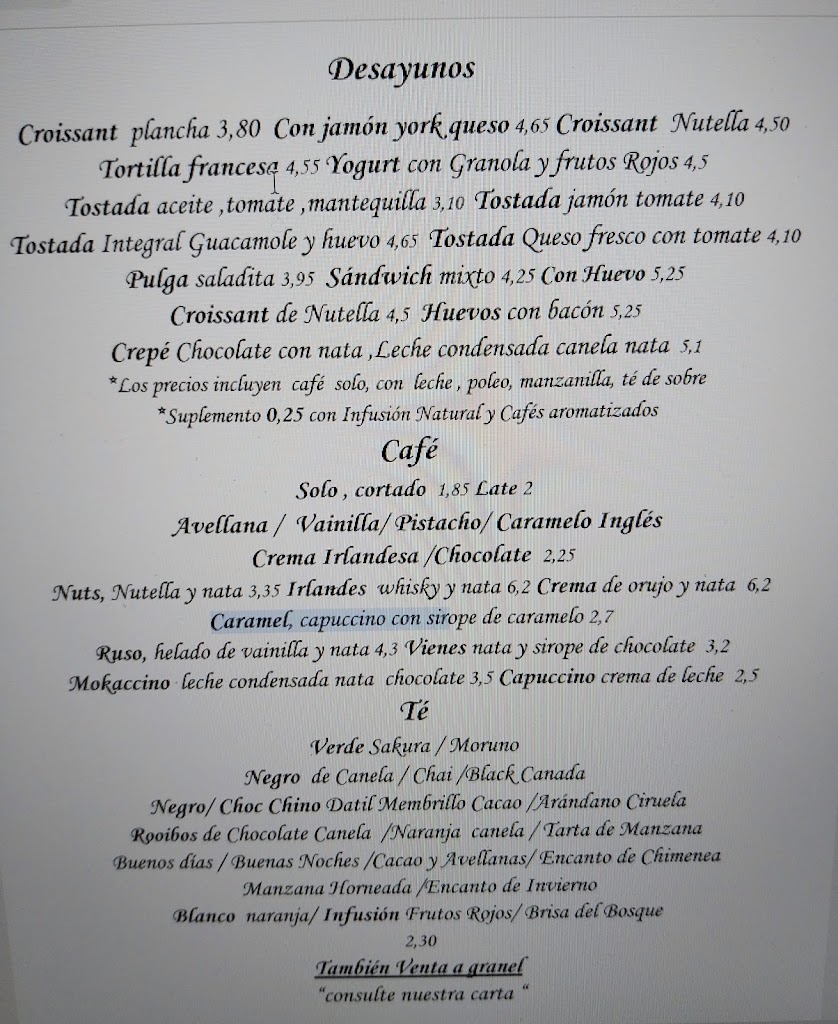 Cafe Bar Teteria Gino — Carta