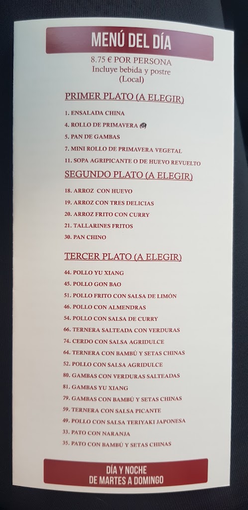 Restaurante Chino Asia — Carta