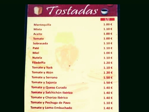 Cafe Bar Tertulia — Carta