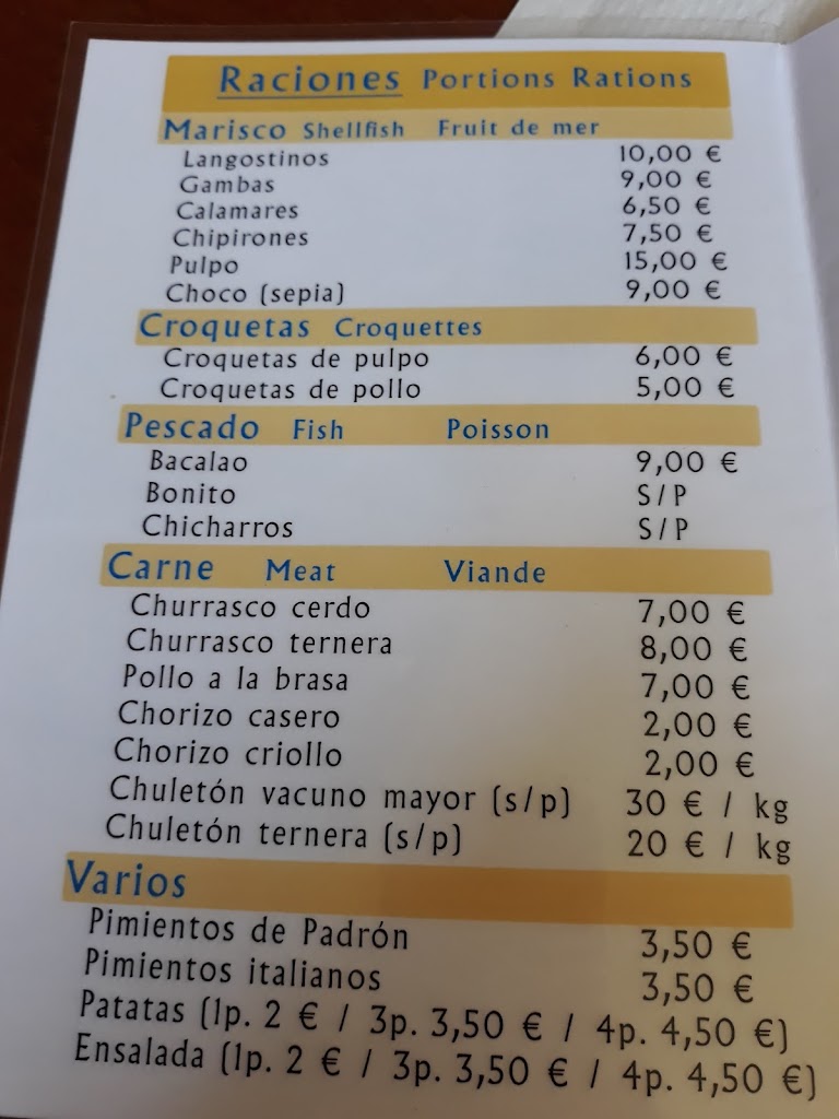 Parrillada San Roque — Carta