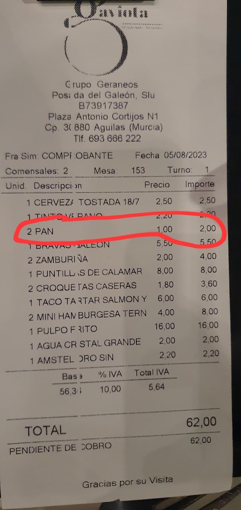 Arroceria La Gaviota — Carta