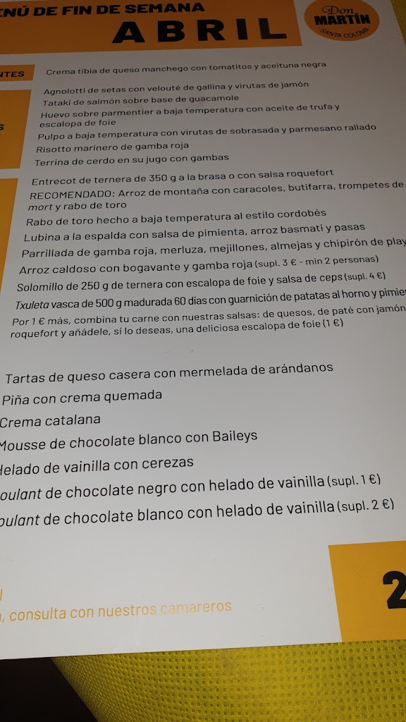 Don Martin Restaurant — Carta