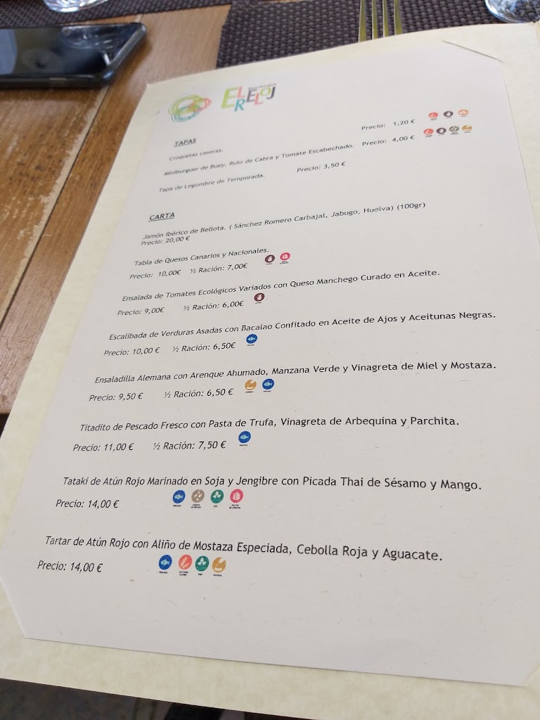 Bodega El Reloj — Carta