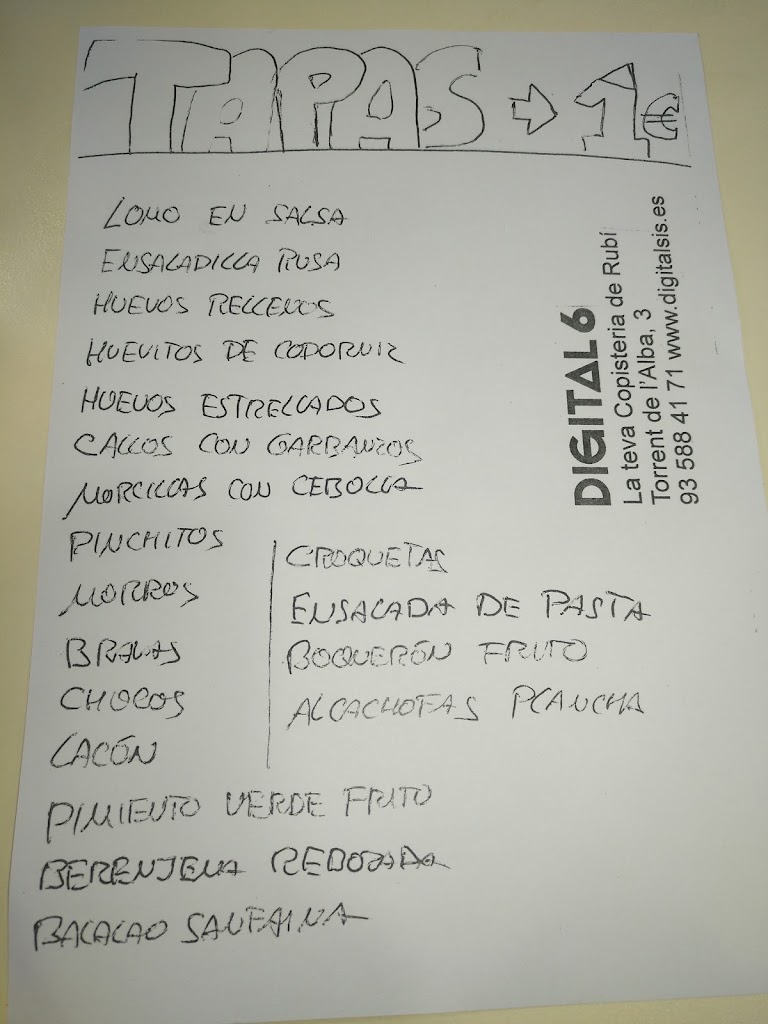 Bar Manel del Mercat de Rubi — Carta