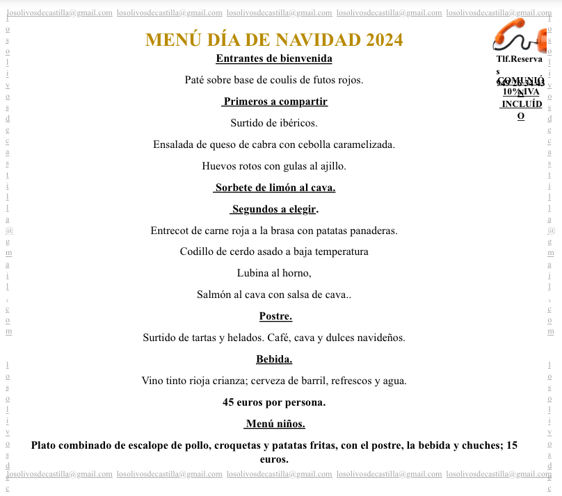 Restaurante Los Olivos de Castilla — Carta
