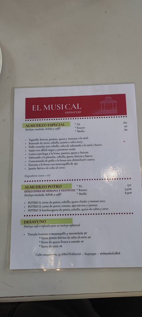 Bar Restaurante "El Musical" — Carta