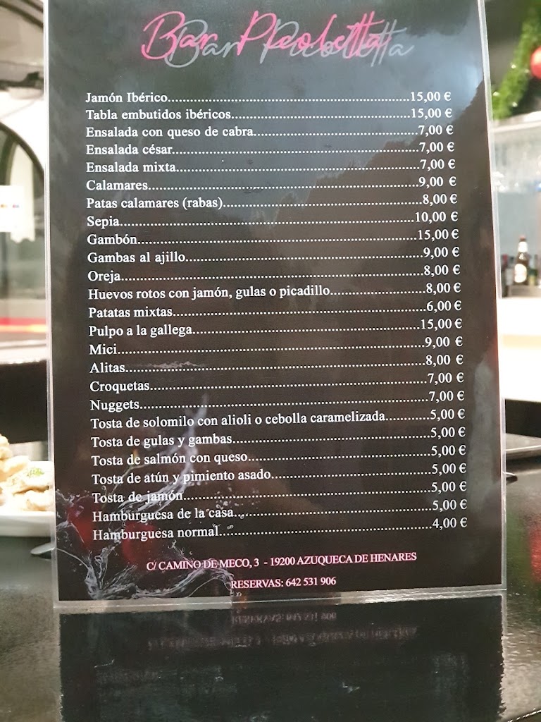 Bar Picoletta — Carta