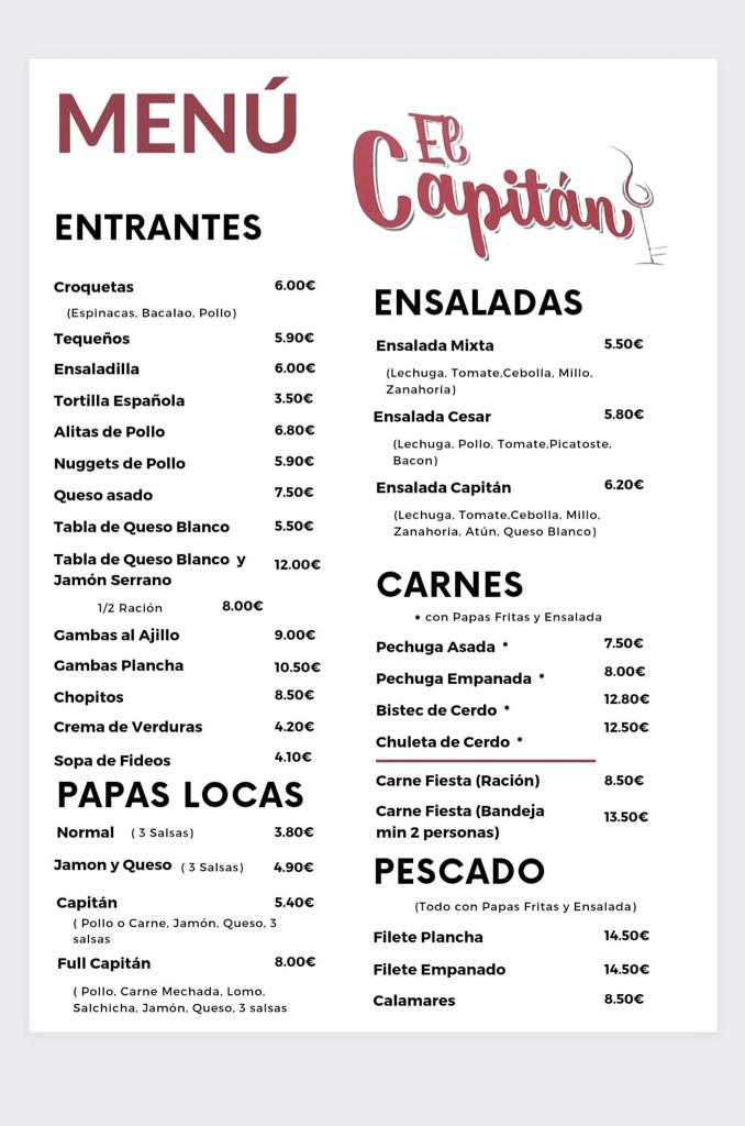 Restaurante El Capitan — Carta