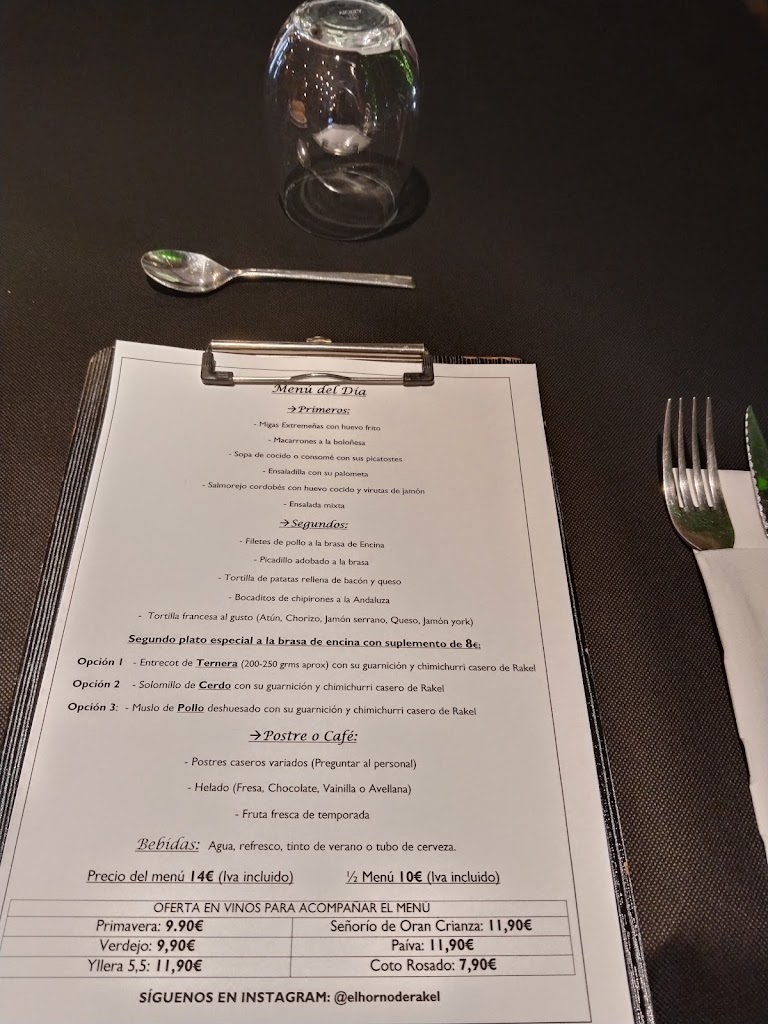 Restaurante El Horno de Rakel — Carta