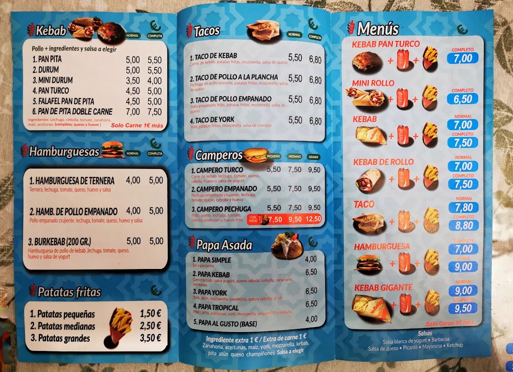 Pizza kebab Granada — Carta