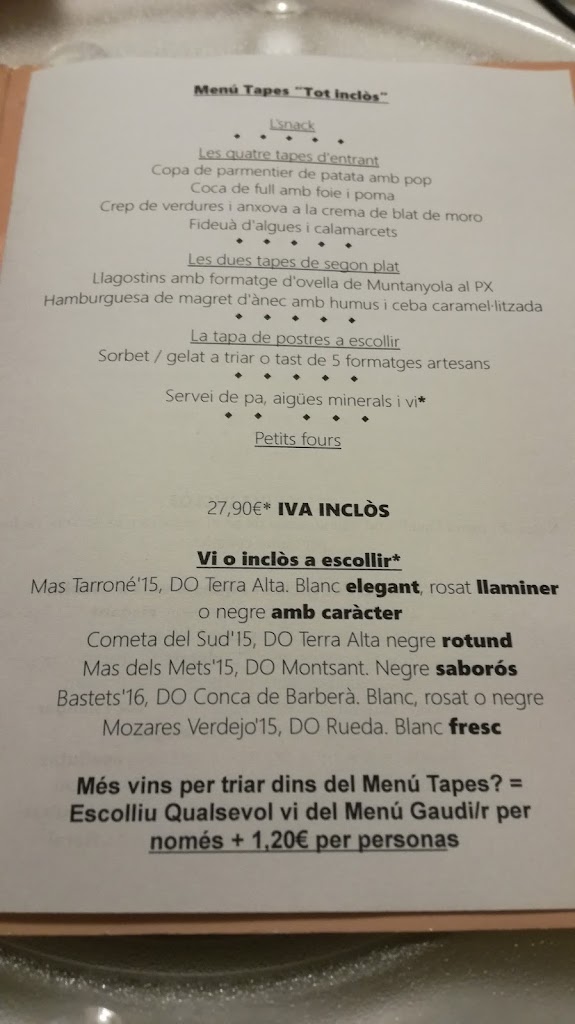 Restaurant Torres Petit — Carta