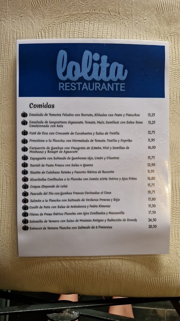 Lolita Restaurante — Carta