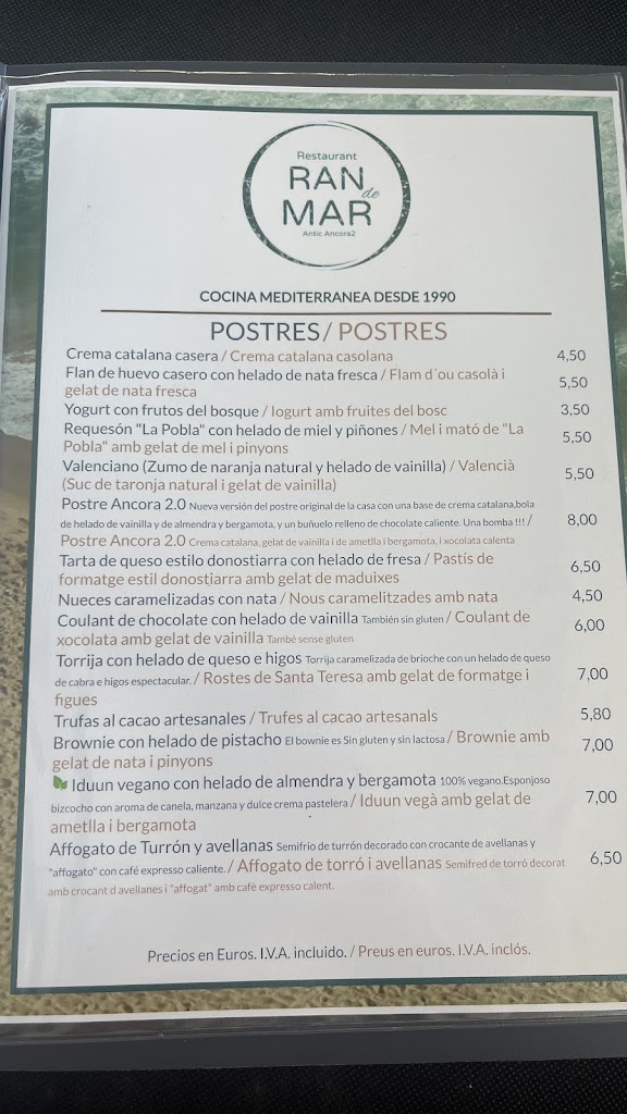 Restaurant Ran de Mar — Carta
