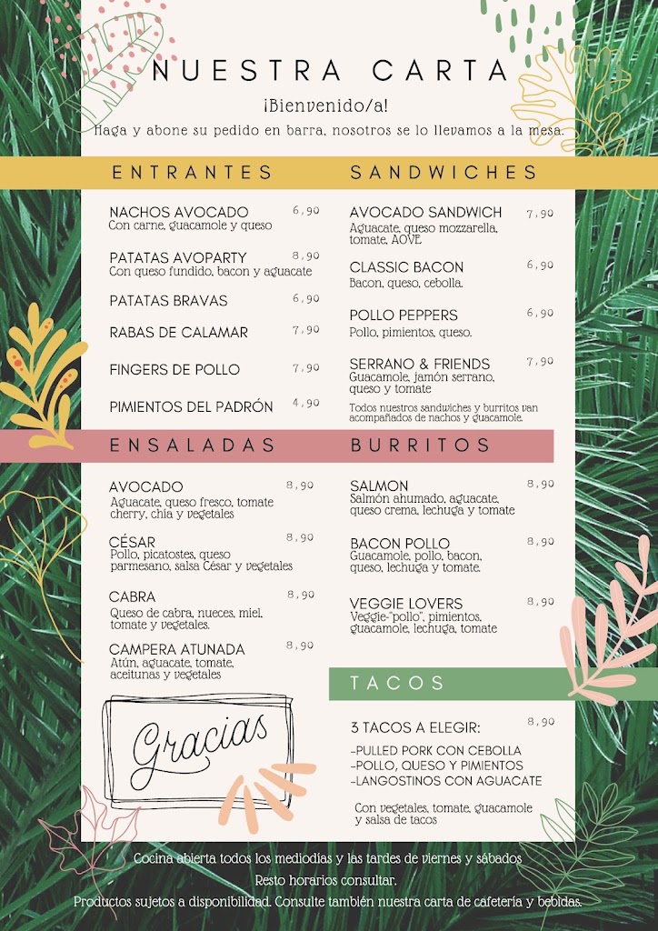 Avocado Gastro - Cafe — Carta