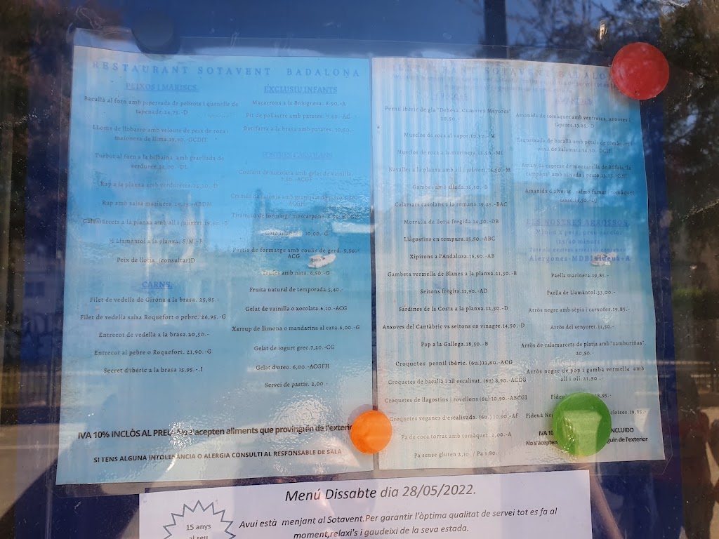 Sotavent Badalona — Carta