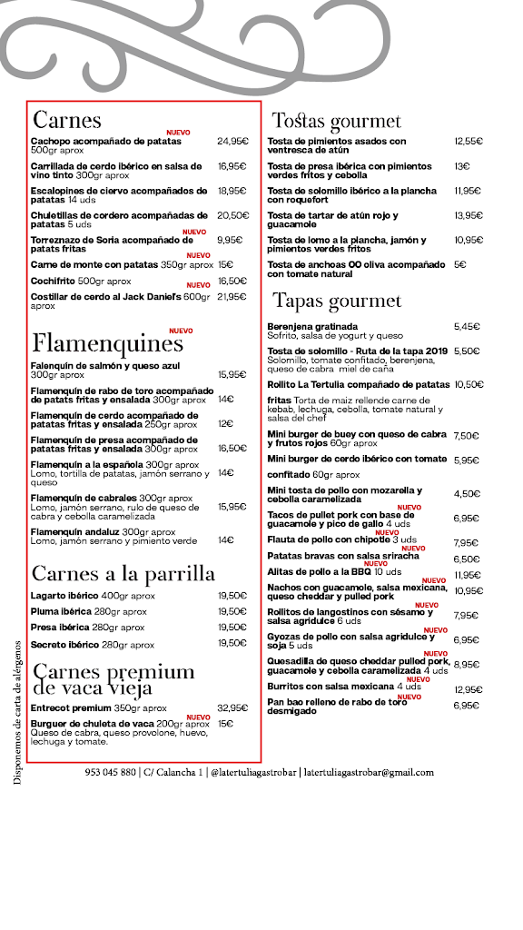 La Tertulia Gastrobar — Carta