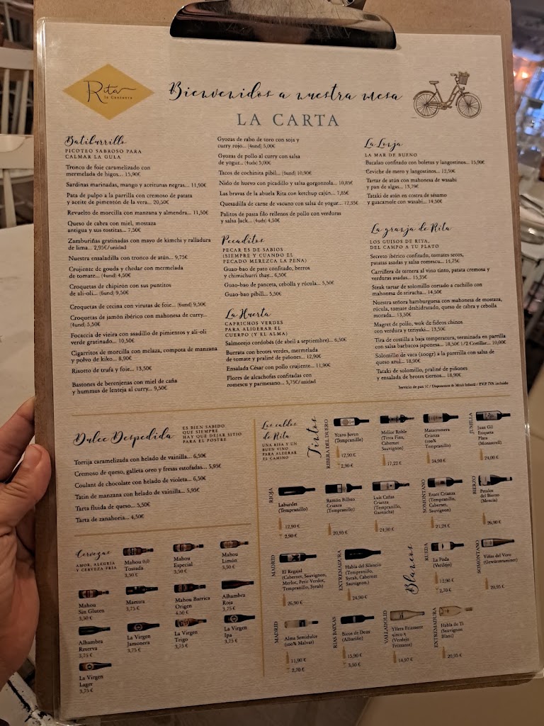 Restaurante Rita la Cantaora — Carta