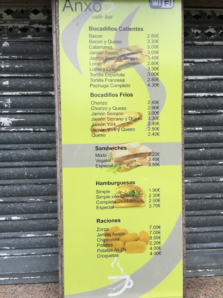 Cafe - Bar ~ Anxo (Santiago de Compostela) — Carta
