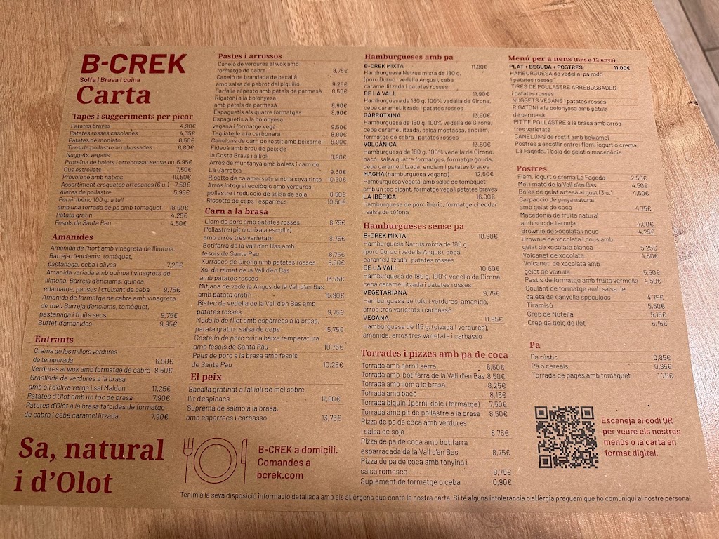 B-CREK Solfa, brasa i cuina — Carta