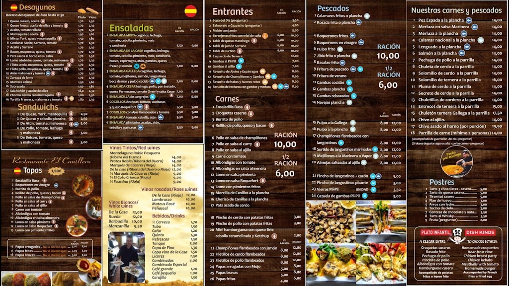 Restaurante El Canillero — Carta