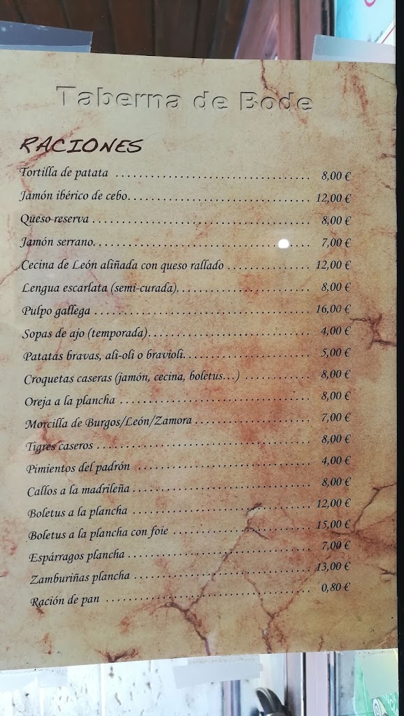 Taberna de Bode — Carta