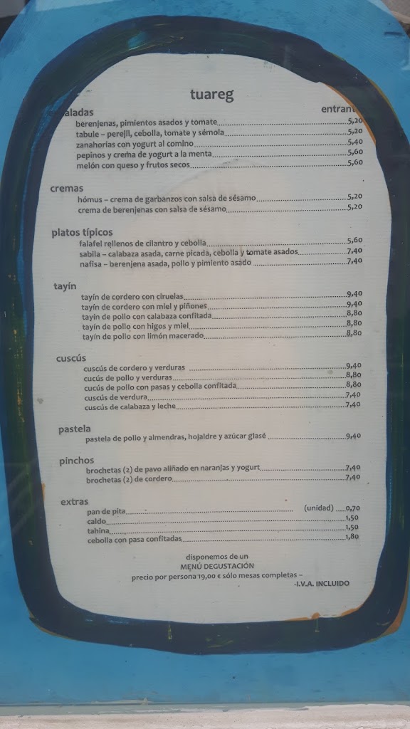 Restaurante Tuareg — Carta