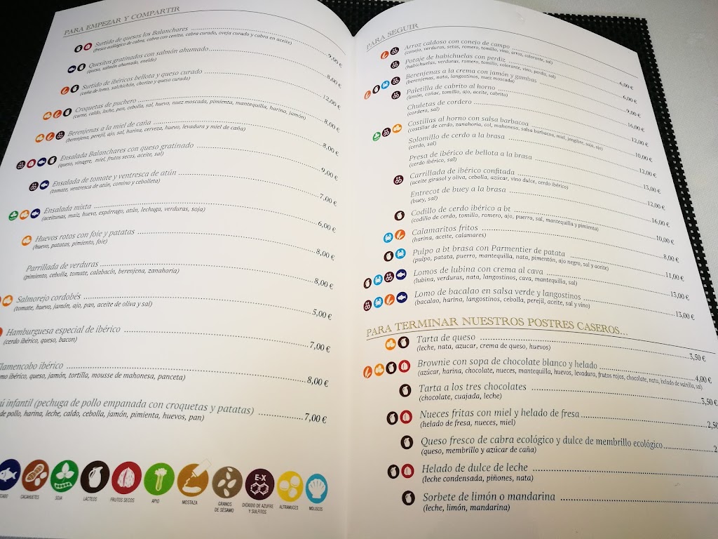 Restaurante Fuente del Rio — Carta