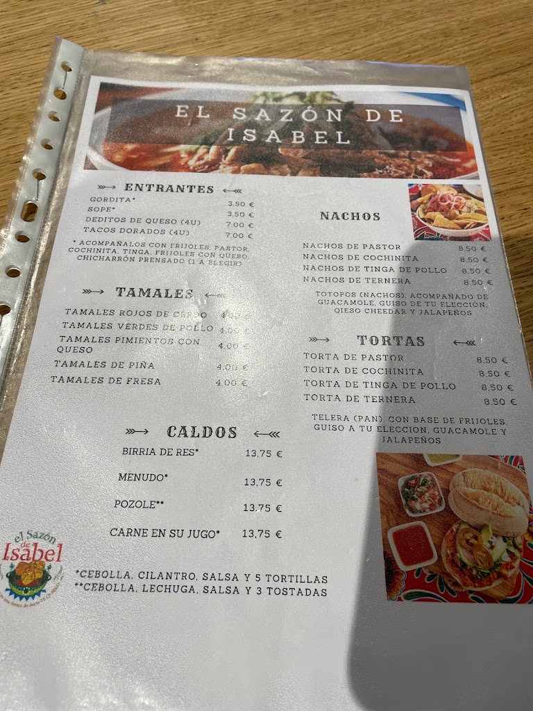 El Sazon de Isabel — Carta