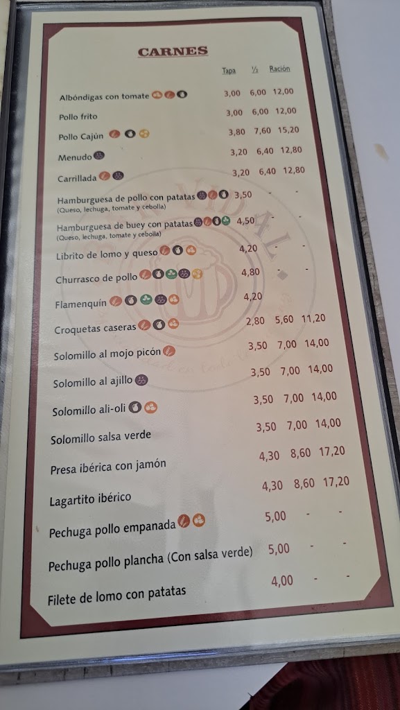 Bar Vidal — Carta