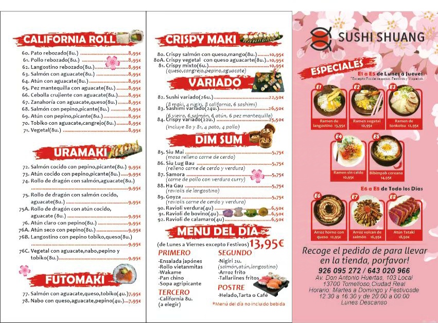 Restaurante Sushi shuang — Carta