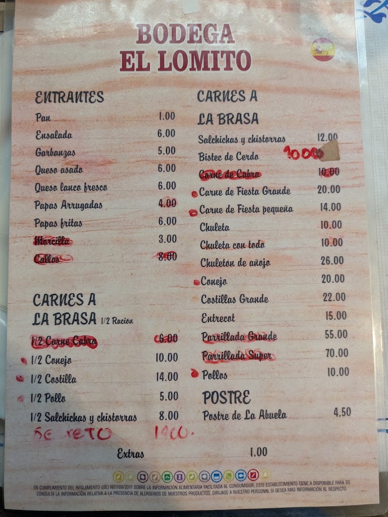 Guachinche El Lomo — Carta