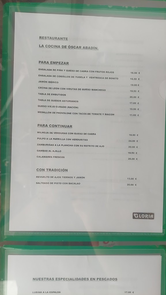 Restaurante La Cocina de Oscar Abadin — Carta