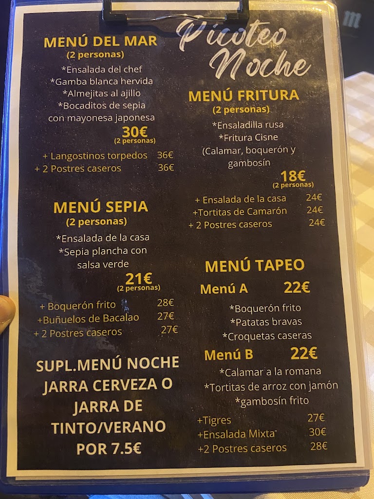 Restaurante Xics Cisne — Carta