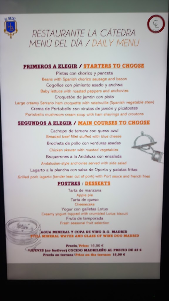 Restaurante La Catedra — Carta