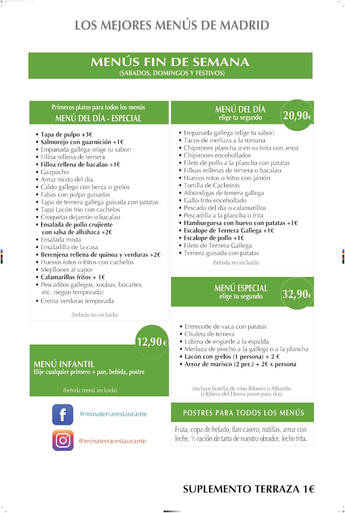 Restaurante Mina Terra — Carta