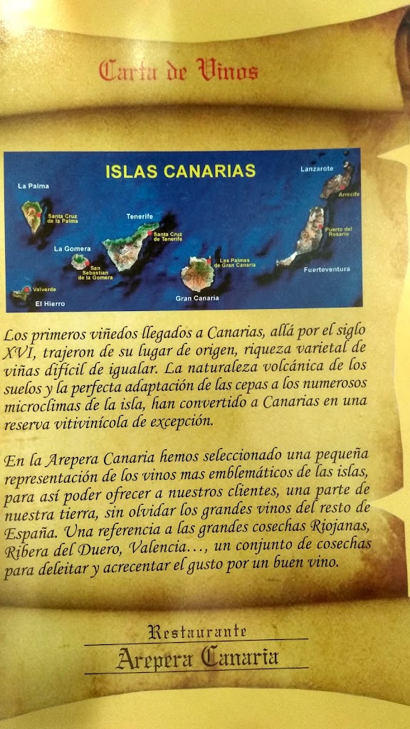 Arepera Canaria — Carta