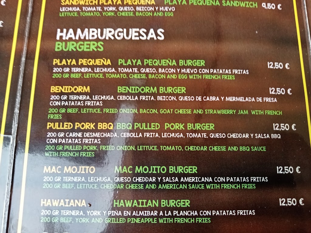 Mojito Bar Playa Pequena — Carta